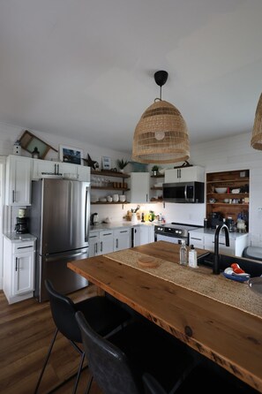 Fridge, microwave, oven, stovetop - The Cove House- completely renovated 1910 beach house (Belliveaus Cove)