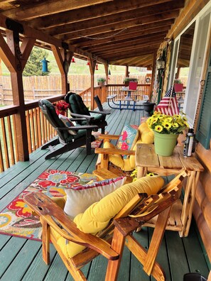 Terrace/patio - Two Bears Cabin: Secluded Mountain Retreat near Lake Isabel. (Wetmore)