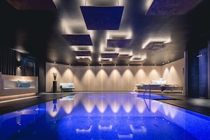 Indoor pool, outdoor pool, open 8:00 AM to 8:00 PM, pool umbrellas