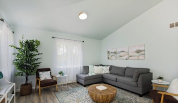 This modern home is fully renovated with modern furniture and Bohemian accents to provide an inviting atmosphere.