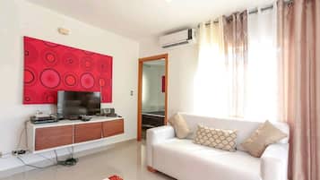 Een smart-tv, een dvd-speler, boeken en een filmbibliotheek