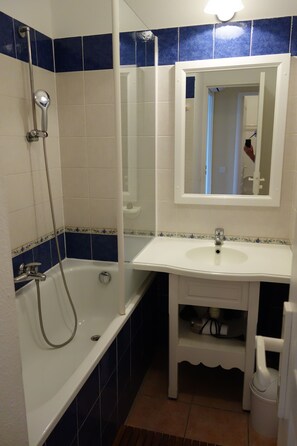 Bathtub, hair dryer