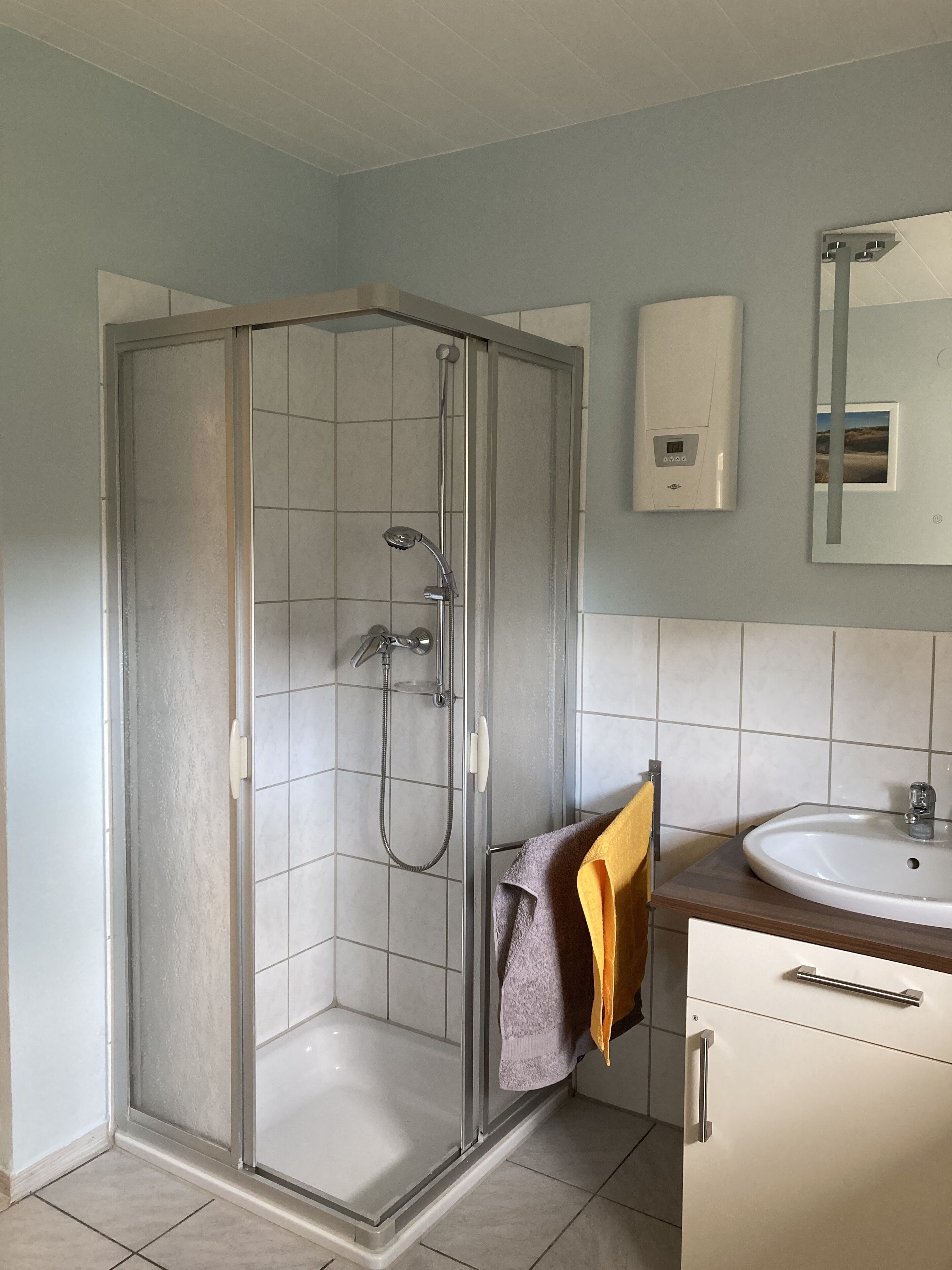 Ducha, toallas, papel higiénico