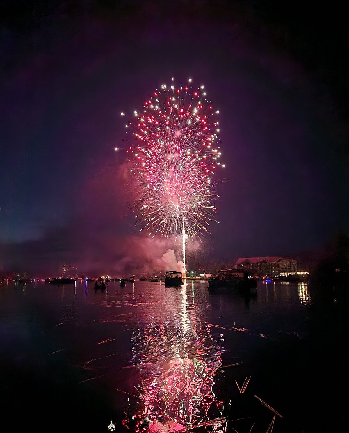 Fireworks view from your private dock at Baker Cabin at Colden Lodge
