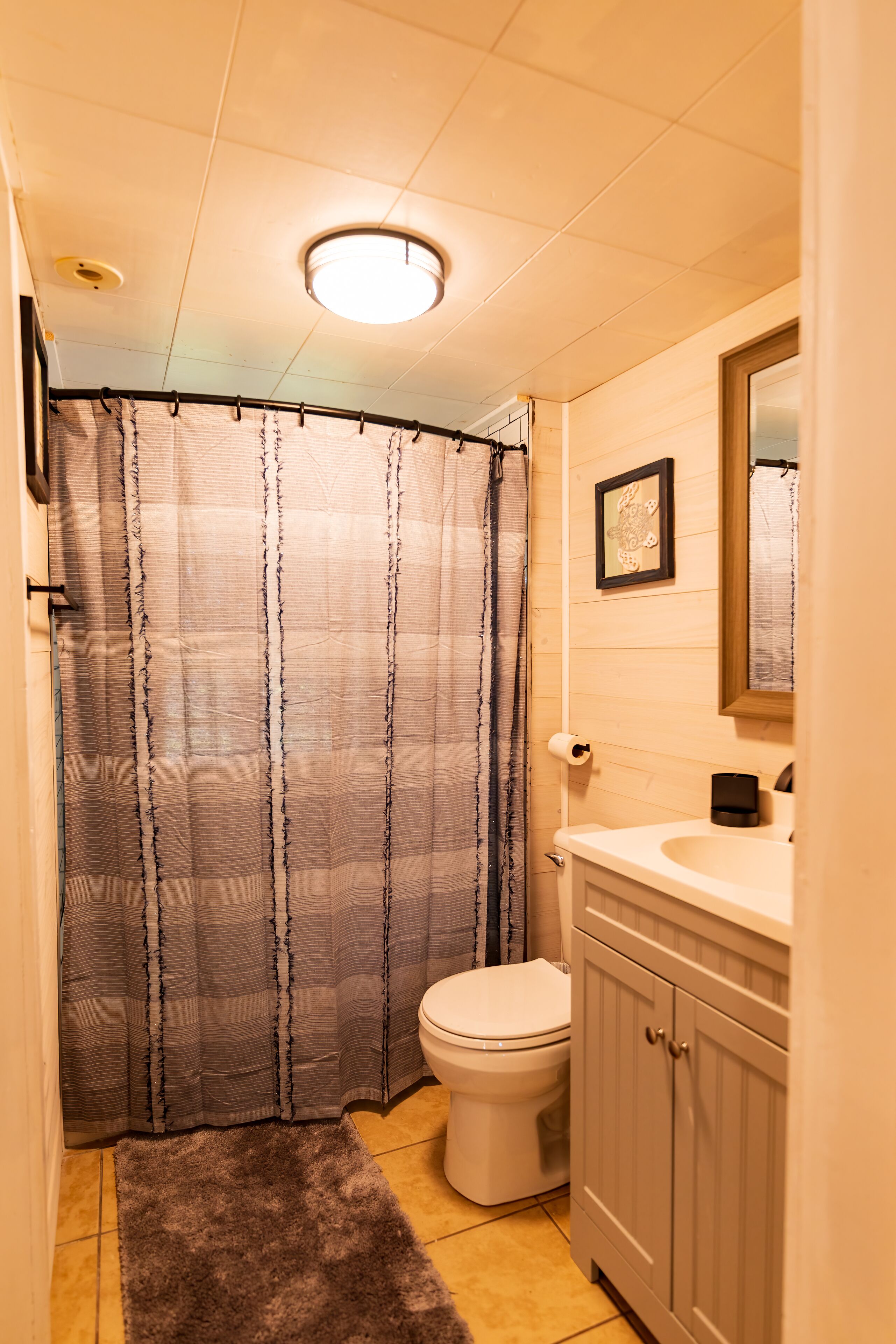 Combined shower/tub, hair dryer, towels