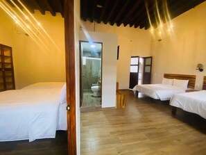 Desk, laptop workspace, free WiFi, bed sheets