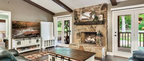 Smart TV, fireplace, video games, foosball