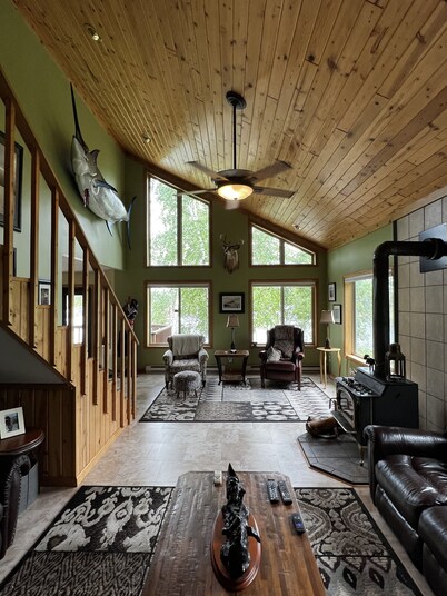 Lake cabin on 5 acres and 780' of shoreline on an island with panoramic views.