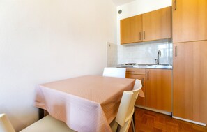 A small kitchenette with wooden cabinets, a white countertop, and a sink. - Beautiful apartment in Portoroz (Portoroz)