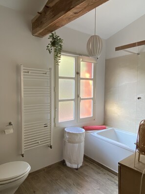 Tina, secadora de cabello, toallas