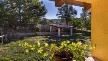 Surrounded by lush greenery, this serene garden offers a peaceful retreat.