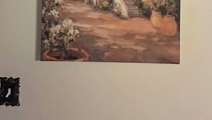 A painting of a house with a garden and a mountain in the background. - The Center of Vancouver, Spacious Elegant Interior, Spectacular Outdoor Living (Vancouver)