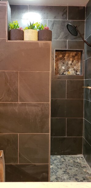 Combined shower/tub, hair dryer, towels, soap - Colorful 2-bdr, 2-bth unique serenity. (Modesto)