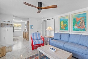 TV - Blue Pelican: Sparkling Pool, Patio Dining, Close to the Beach by Anna Maria Life Vacation Rentals (Holmes Beach)