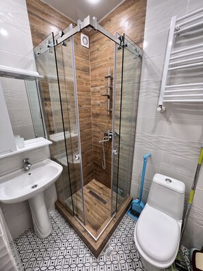 Dusche, Haartrockner, Handtücher, Seife