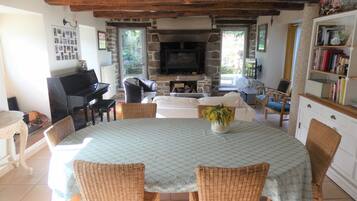 Télévision, cheminée, jeux vidéo, lecteur de DVD