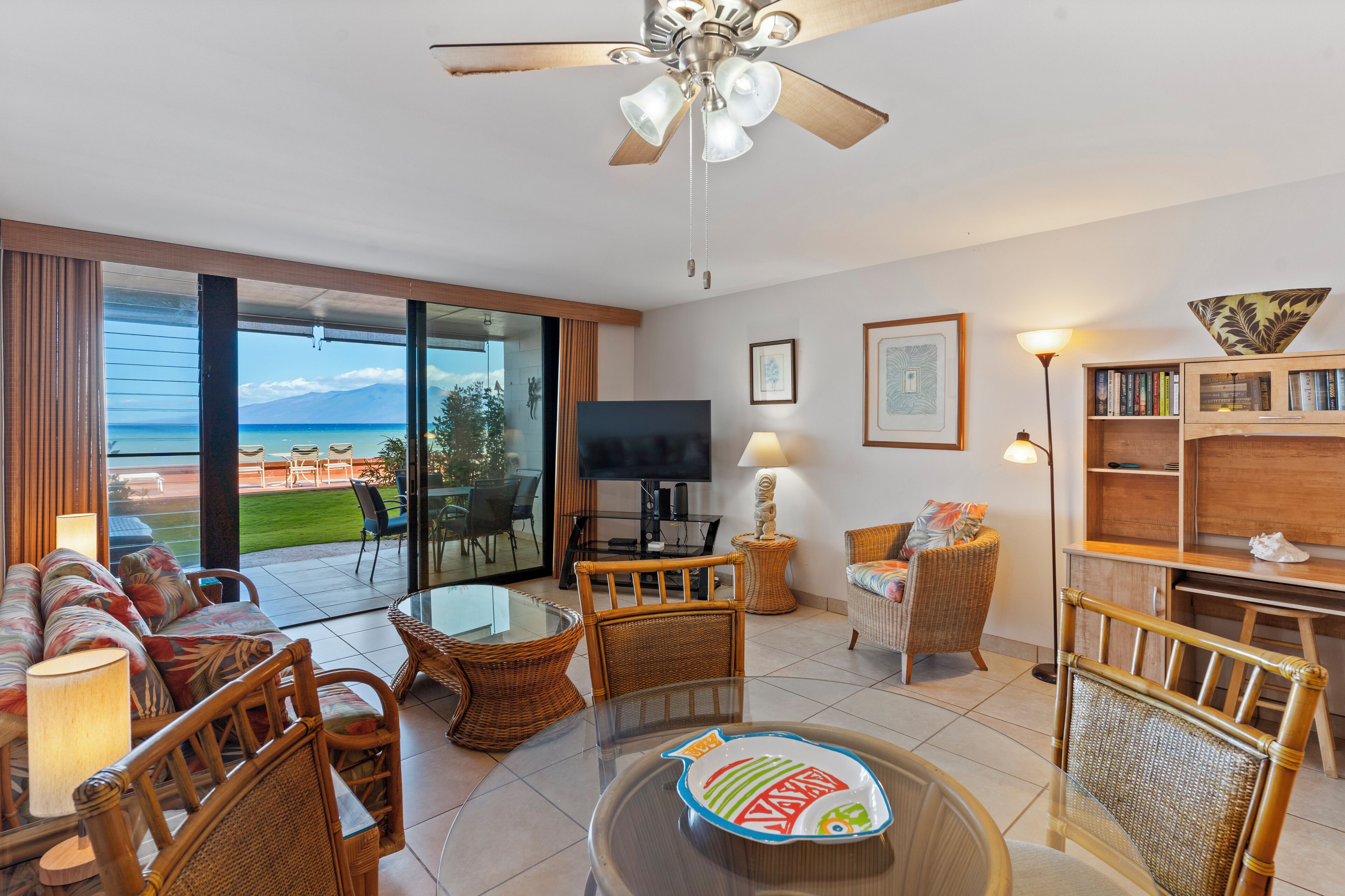 TV, DVD player, books, offices