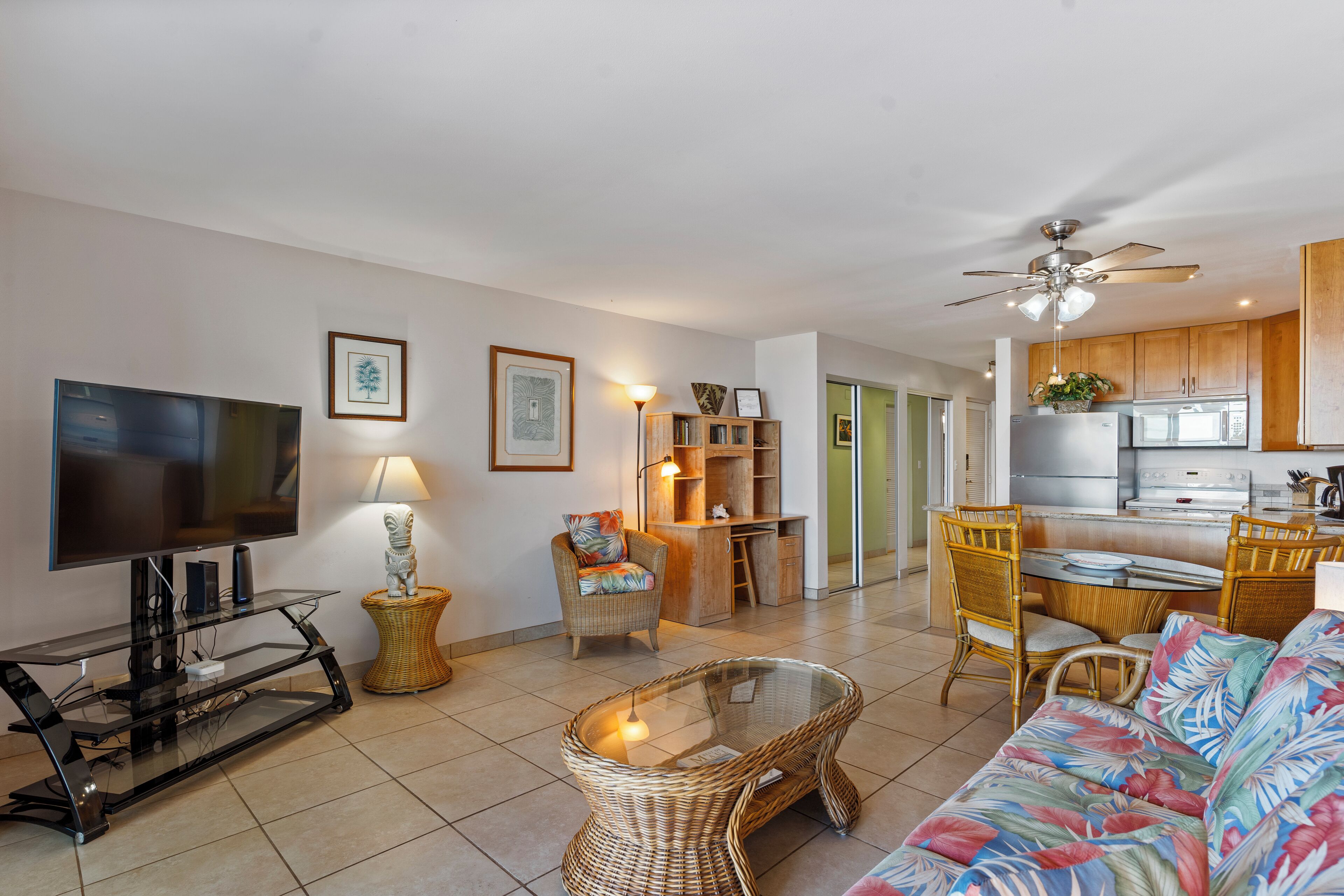 TV, DVD player, books, offices