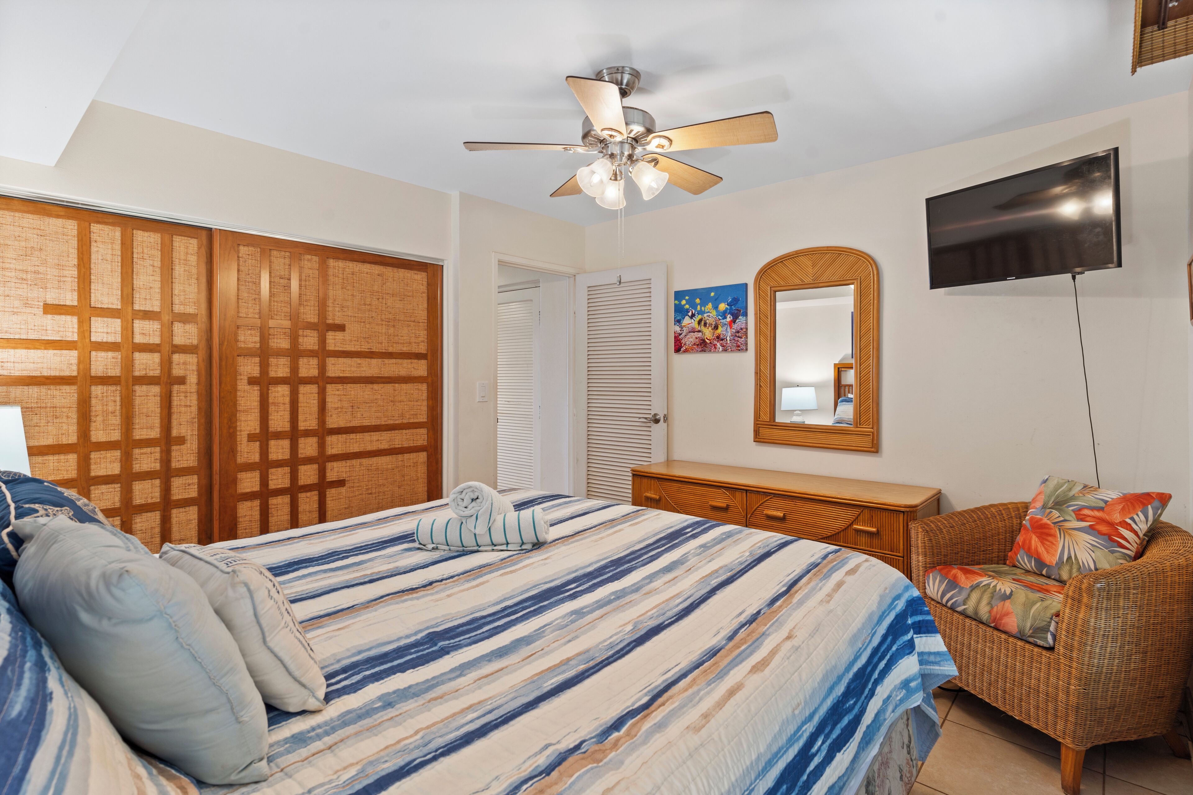 1 bedroom, desk, iron/ironing board, travel crib