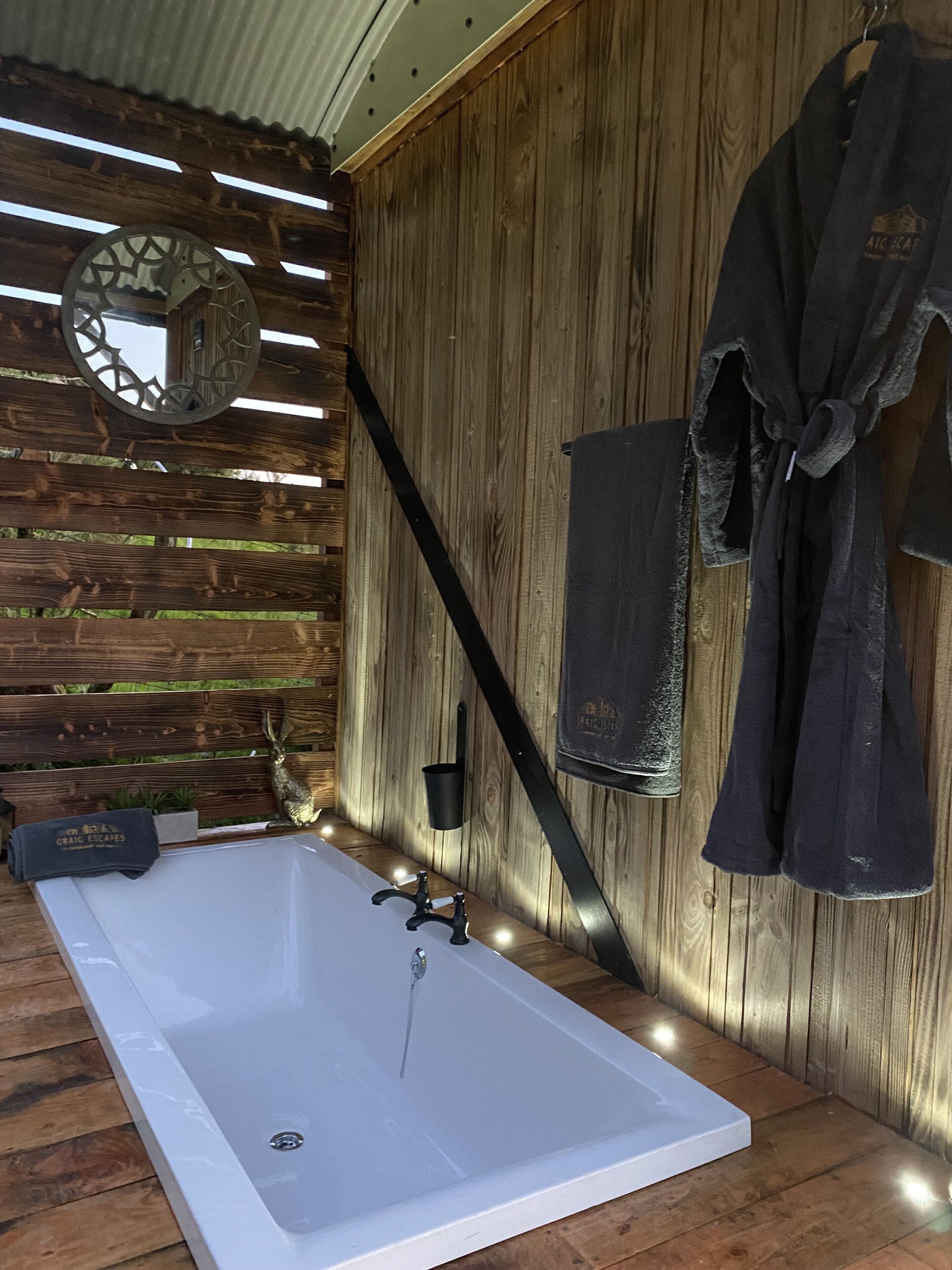 Shower, towels, soap, toilet paper