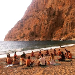 On the beach, white sand, sun-loungers, beach umbrellas