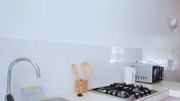 Fridge, microwave, stovetop, electric kettle