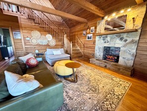 Smart TV, fireplace, DVD player, books