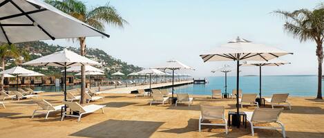 Private beach, white sand, free beach shuttle, free beach cabanas