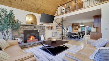 Smart TV, fireplace, video games, foosball