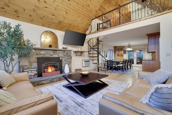 Smart TV, fireplace, video games, foosball