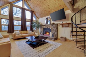 Smart TV, fireplace, video games, foosball