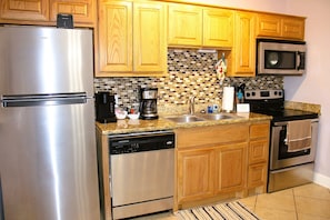 Fridge, microwave, oven, dishwasher