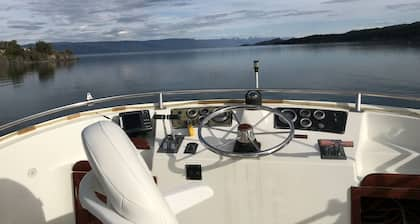 Beautiful yacht anchored on Flathead Lake.