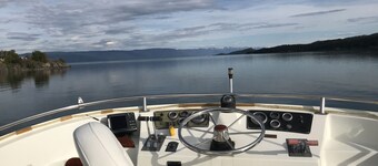 Beautiful yacht anchored on Flathead Lake.