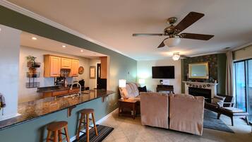 TV, DVD player, books, video library