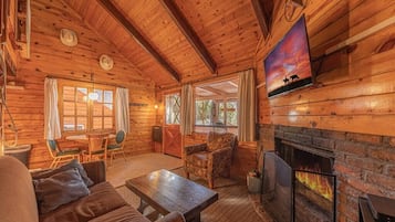 Televisión, chimenea y oficina