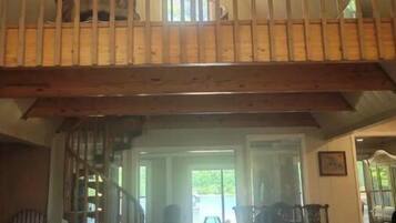 TV connectée, cheminée, livres