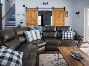 Smart TV, fireplace, video games, DVD player