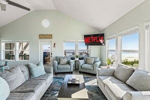 Smart TV, fireplace, video games, ping pong