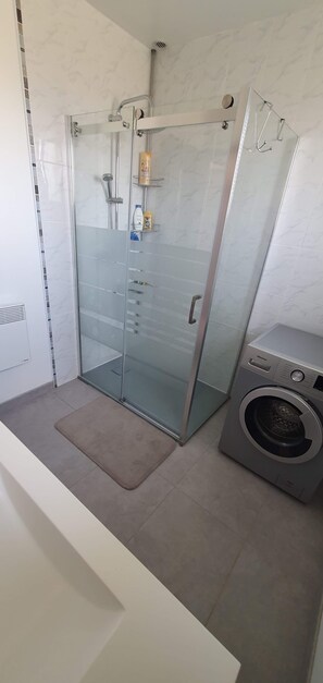 Shower, soap, toilet paper