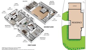 A 2-floor apartment layout with a balcony, living room, master bedroom, kitchen, dining area, and two bedrooms. - Luxury Beach House 99 Steps from Sand, Pet-friendly (Ventura)