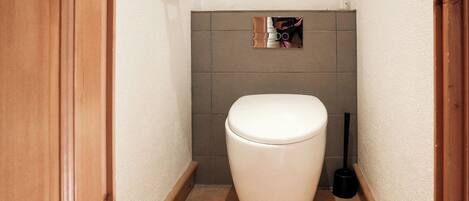 Combined shower/tub, hair dryer, towels