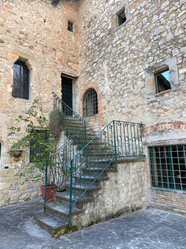 Medieval tower house surrounded by the vineyards