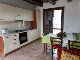 Executive Apartment | Private kitchen | Full-size fridge, microwave, oven, stovetop