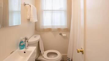 Secador de cabelo, toalhas de banho