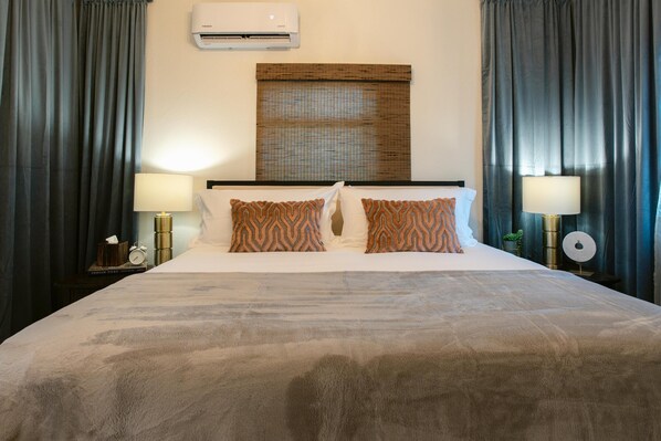 1 bedroom, desk, iron/ironing board, travel cot