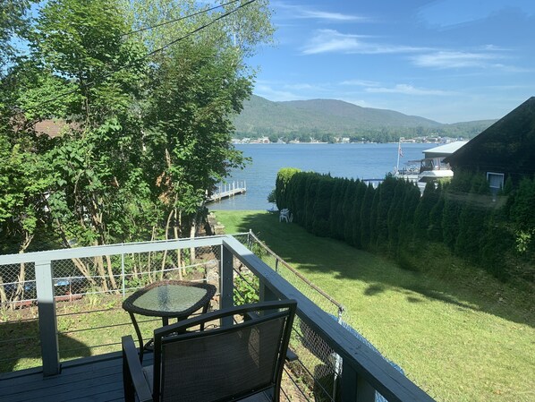 Terrace/patio - Lake George Lakefront House, Private Beach, Great Location, w/nearby dock rental (Lake George)