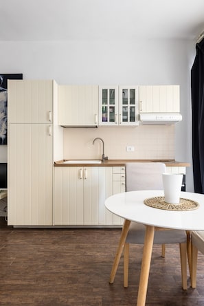 Fridge, microwave, oven, electric kettle