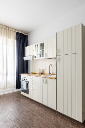 Fridge, microwave, oven, electric kettle