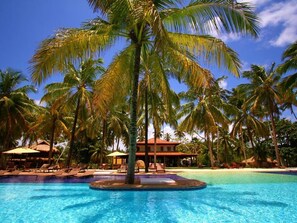 Outdoor pool, open 6:00 AM to 8:00 PM, pool umbrellas, sun loungers